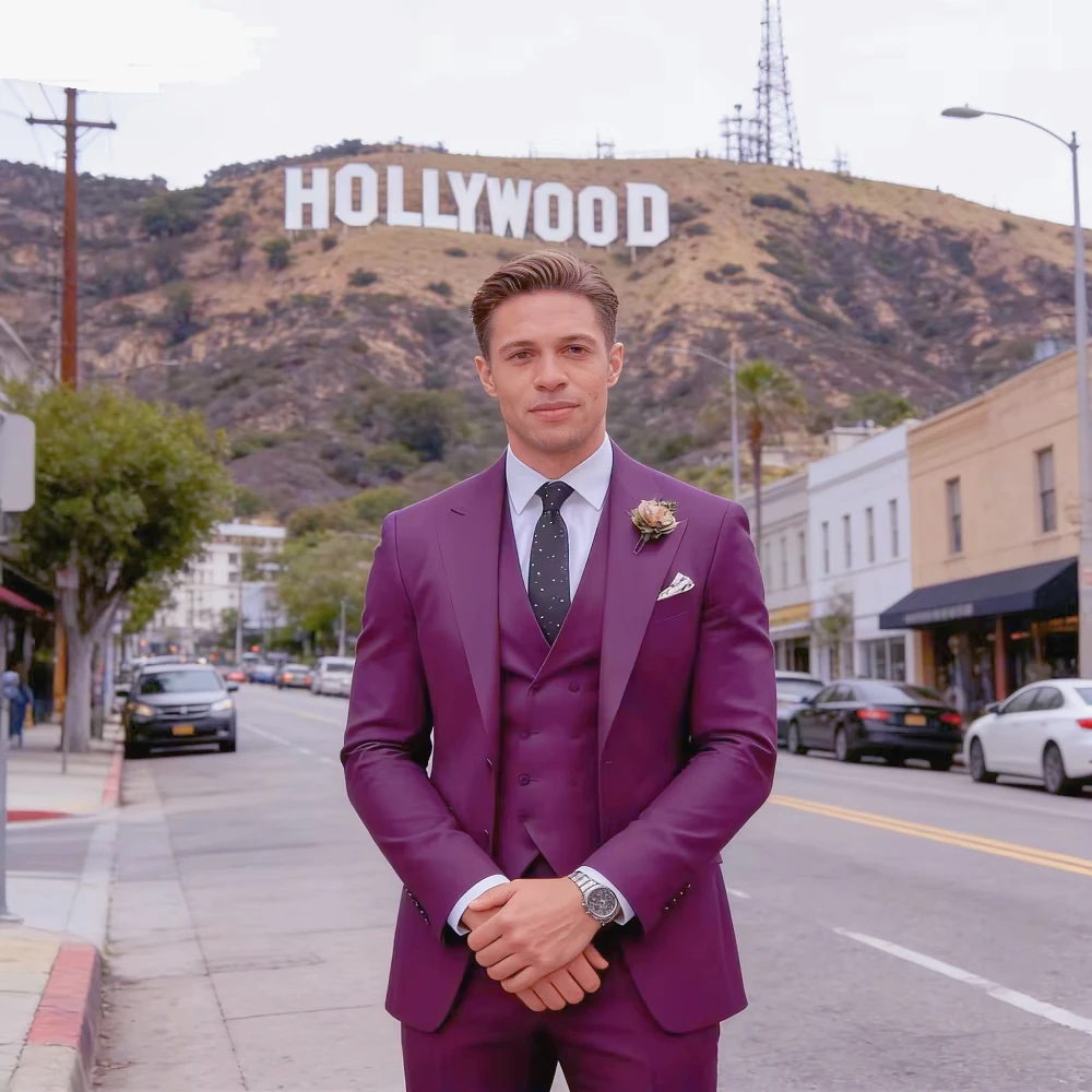 3 Pieces Solid Color Men Suits For Wedding Tuxedos Groom Wear Clothing Business Party Formal Outfits Sets (Jacket+Vest+Pants)