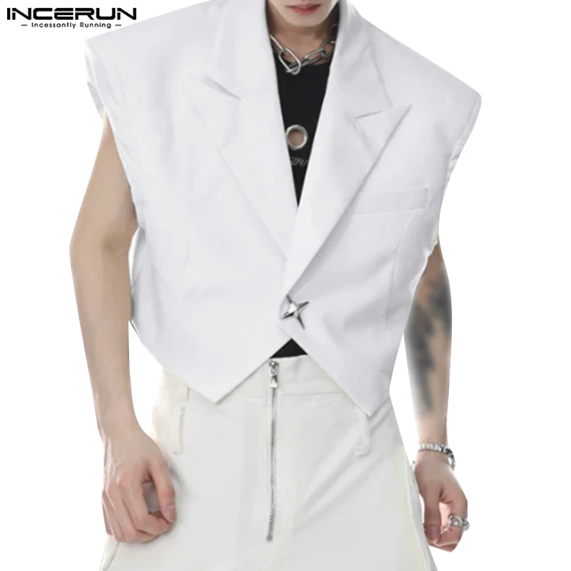 

INCERUN Tops 2024 Korean Style New Men's Fashion Metal Buckle Design Vests Casual Street Loose Solid Sleeveless Waistcoat S-5XL