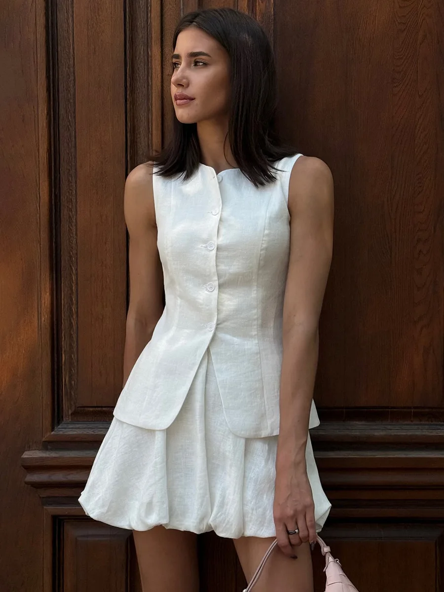 Bornladies Cotton Chic Casual Vest Mini Skirt Set Women's Fashion Commuter Sleeveless Tank Top Loose Shorts Suits Summer New