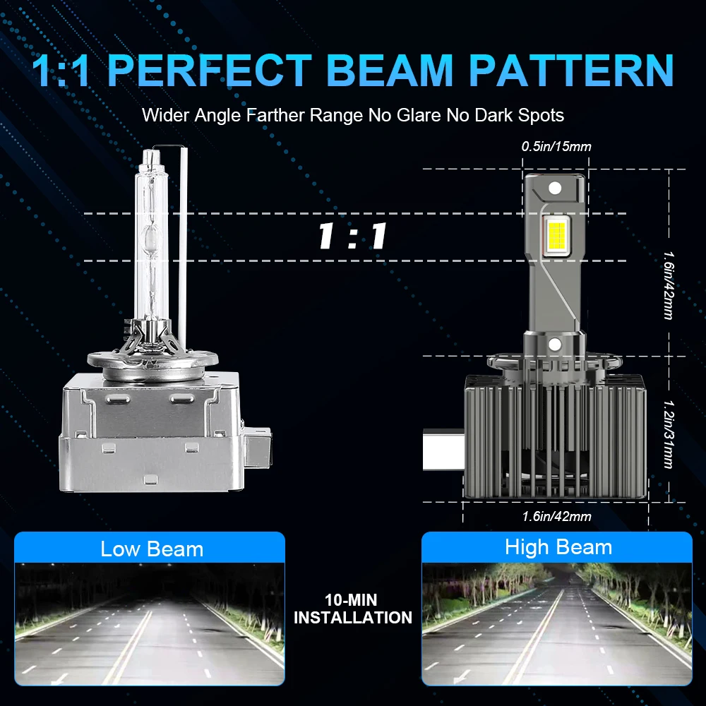 NLpearl 2Pcs D3S LED Headlights D1S D2S D4S D5S D8S Turbo LED Bulb Canbus 60000LM 120W Super Brigh Auto Headlamp HID Lamps 12V