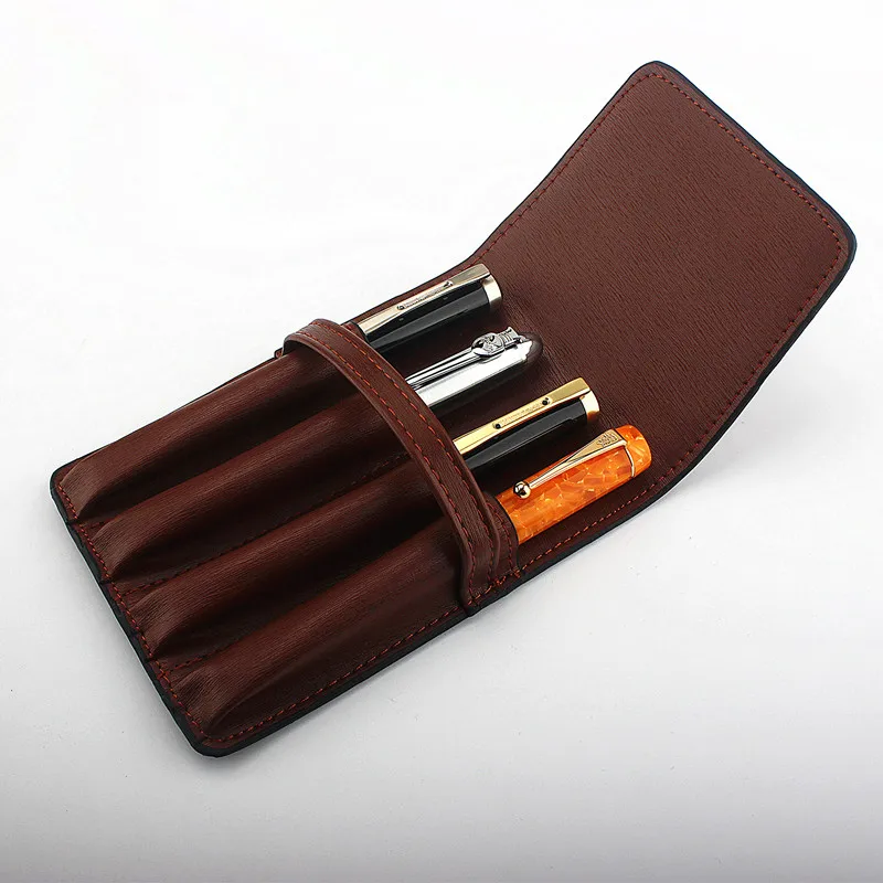 4 Astucci Portapenne In Pelle PU Con Gancio | Stile Retrò E Portatile | Nero + Marrone