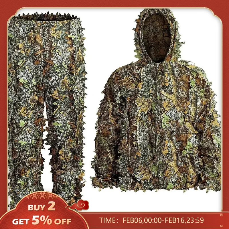Ghillie Suit Uomo Donna Bambini 3D Fronding Bionic Camouflage Caccia Abbigliamento Cs Shooting Suit Tactical Military Combat Clothes Set