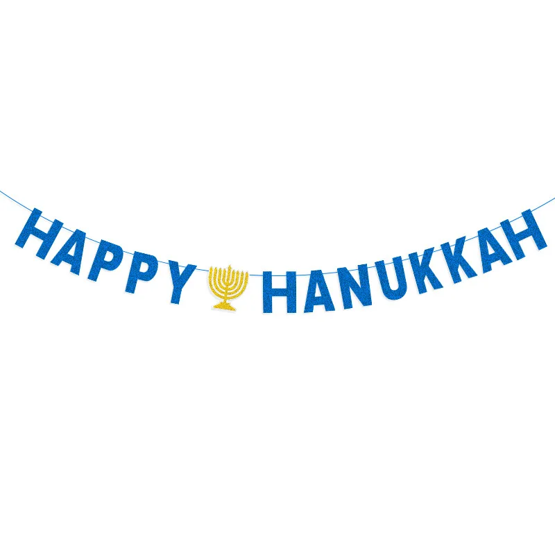 3M Chanukka Party Dekoration Banner HAPPY HANUKKAH Kerzenständer Sechszackiger Stern Papier Hängegirlande für Home Party Decor Geschenke – Detail 4