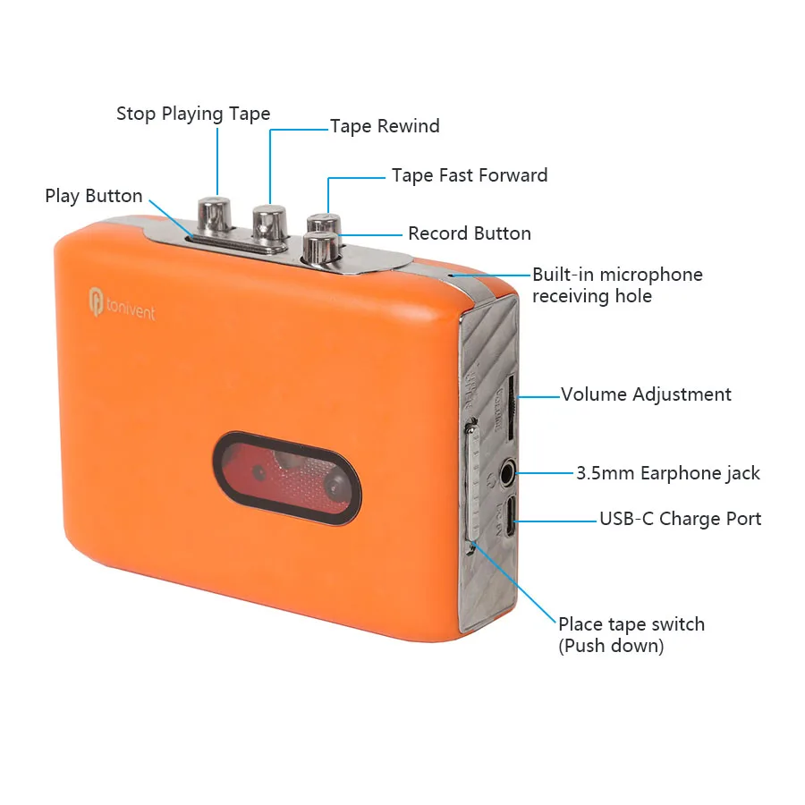 Reproductor Y Grabador De Cassettes Portátil - Convierte Cintas A MP3 Por USB, Incluye Micrófono Y Auriculares