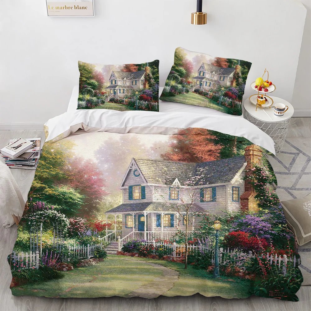 Comforter Cover for Kid Boy Girl Artist Bedding Set King Painting Duvet Cover Set Beautiful Landscape Sun Lake Bridg
