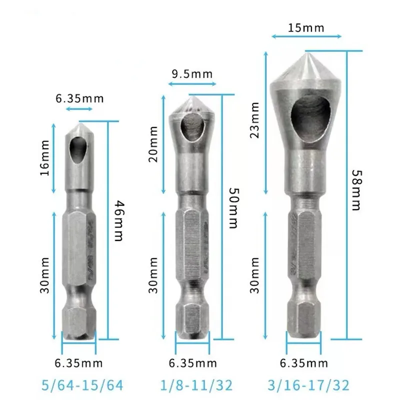 1pcs 82 Degrees Chamfer Drill Bit Set 12/16/19mm 5 Flute Woodworking Drill Bit Cutter Countersink Drill Bit Set Metal Drilling