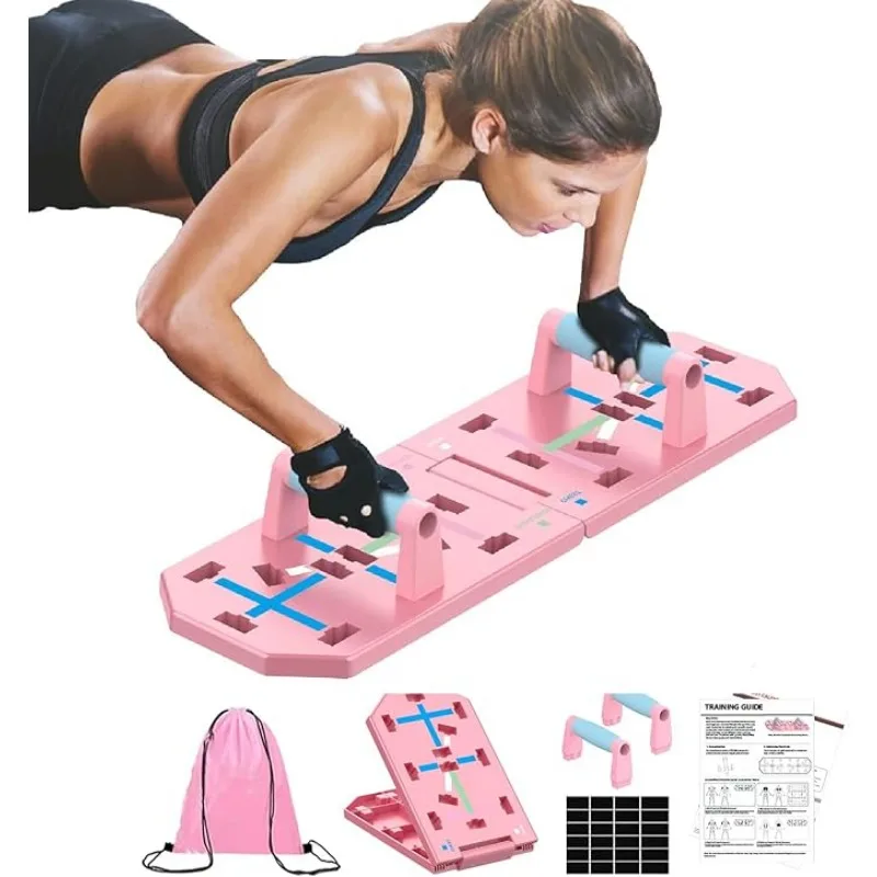 Foldable Pink Push Up Board Foldable Press Up Boards Fitness Workout Train Gym Muscle Strength Muscles Exercise Training Sports