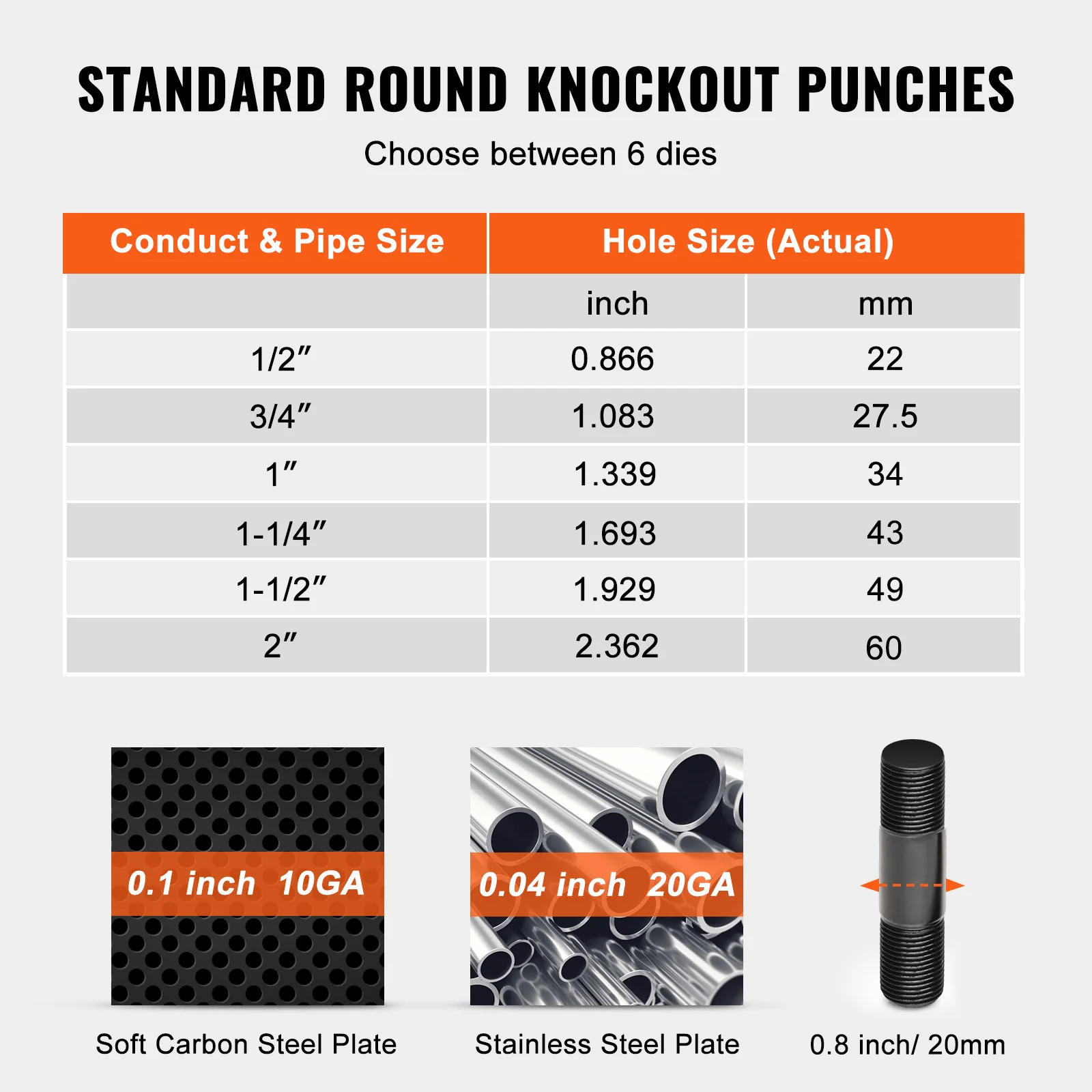 VEVOR 10Ton Hydraulic Knockout Punch Driver Kit 1/2"-2" w/ 6 Dies Carbon Steel Sheet Hole Opener Repair Tool Manual Hole Digger 4
