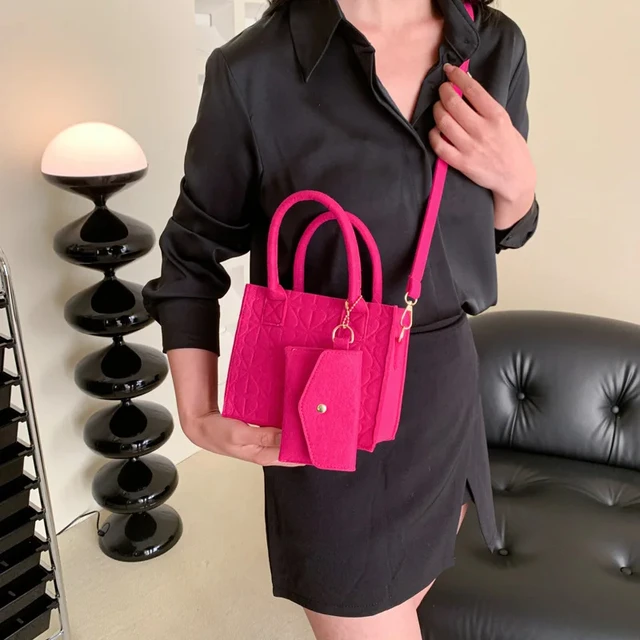 Korean Version Minimalist Embossed Felt Lightweight Handbag 2023 New Single Shoulder Diagonal Span Two-Piece Bag For Women 5