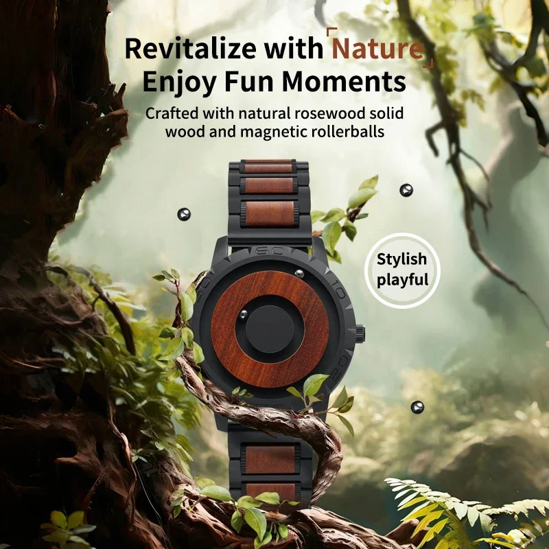EUTOUR-Men's Solid Wood Magnetic Watch Luxury Sports Quartz Waterproof Watch Original Fashion Business Casual Watch 2