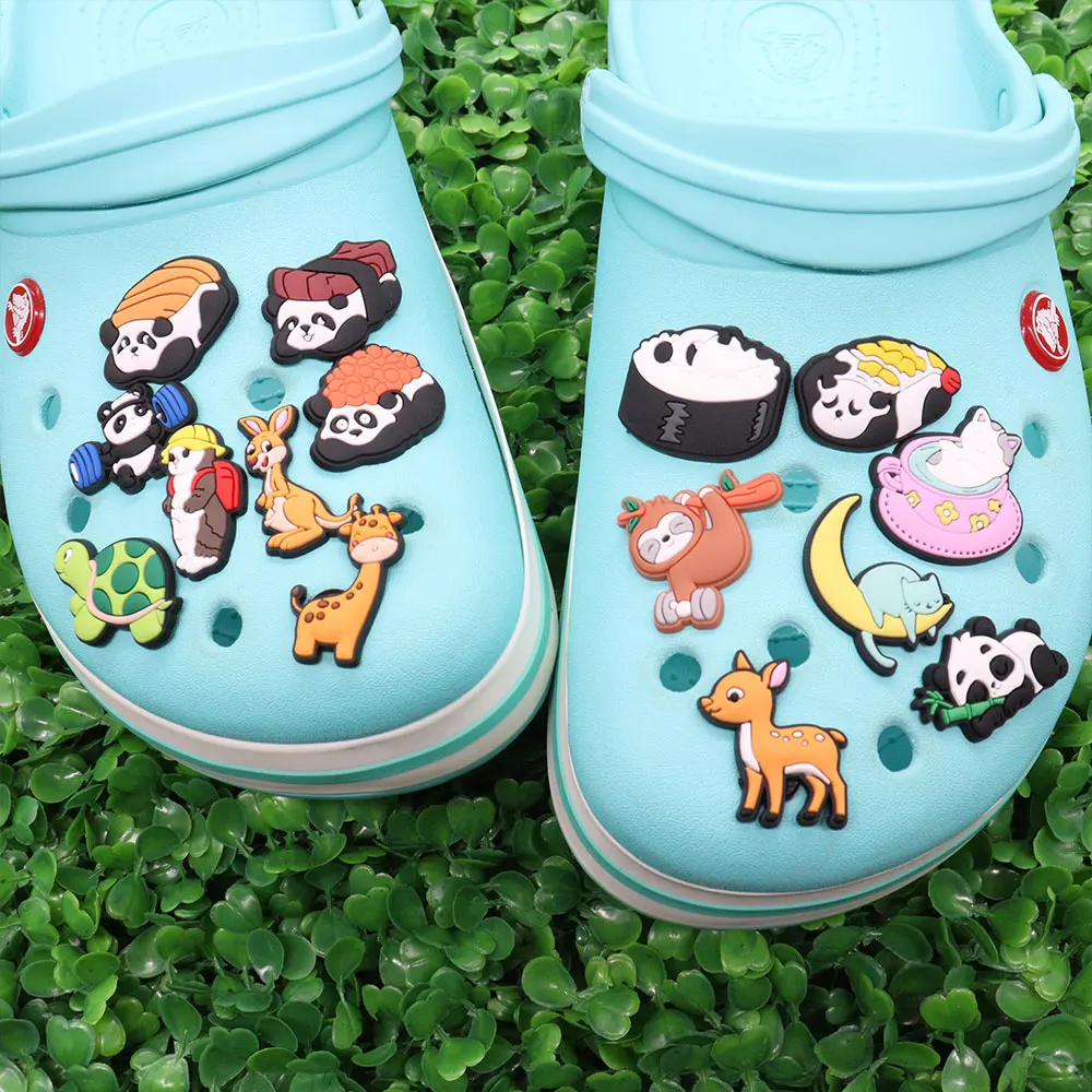 

Wholesale 50pcs Shoe Croc Charms Panda Deer Giraffe Kangaroo Accessories PVC Shoe Decoration For Wristbands Croc Jibz Gift