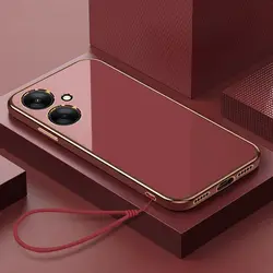 Luxury Square Curly Shockproof Bumper Case - Cute Soft Protective Cover for Realme 10 ProPlus (Gs6D red)