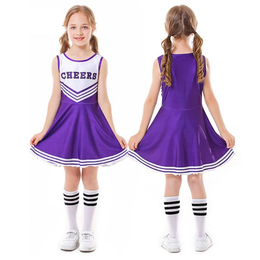 Girls Cheerleader Costume Dress with Pompoms