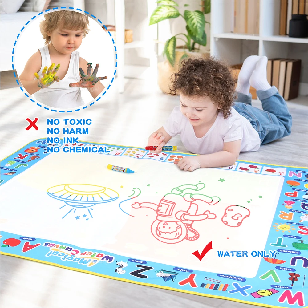 100x80CM Magic Water Drawing Mat with Reusable Magic Pens, Drawing Board Toy for Kids, Doodle Montessori Painting 39X31 Inches 3