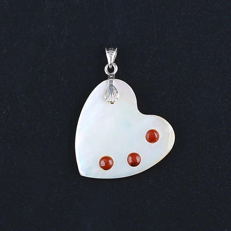 

Natural Gemstone Shell And Red River Jasper Heart Pendant Bead,925 Sterling Silver Necklace Accessories,24x23x4mm,3.4g