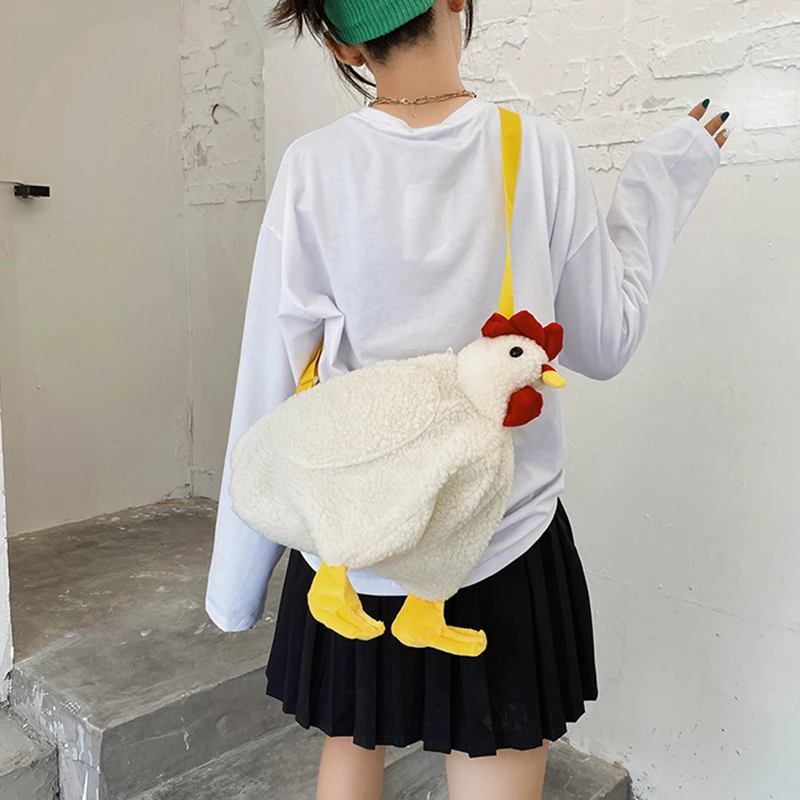 

Chickens Shape Bag Zipper Crossbody Purse For Women Soft Fleece Fashion Handbags Cute Hen Shape Plush Bag Shoulder Bags