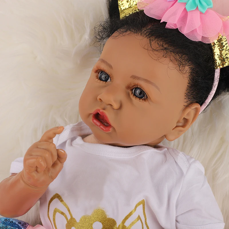 Clearancesale cm original black afric full body silicone reborn baby toddler real soft touch pincess curly