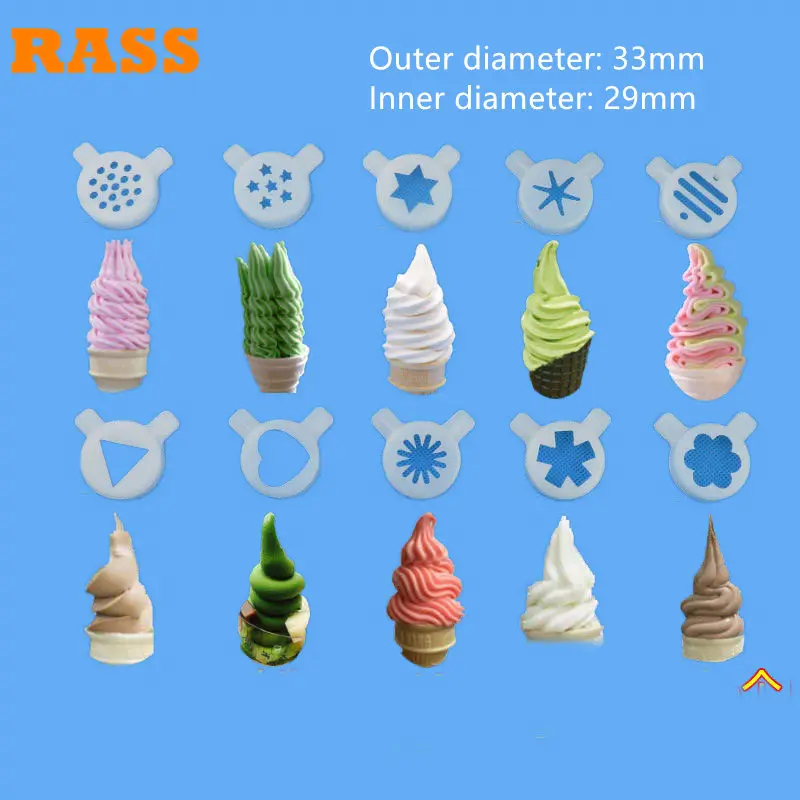 Ice Cream Shape Nozzle Lids Magic Modelling Caps Spare Part Replacement Soft Ice Cream Machines 29mm Inner Diameter 10 Types