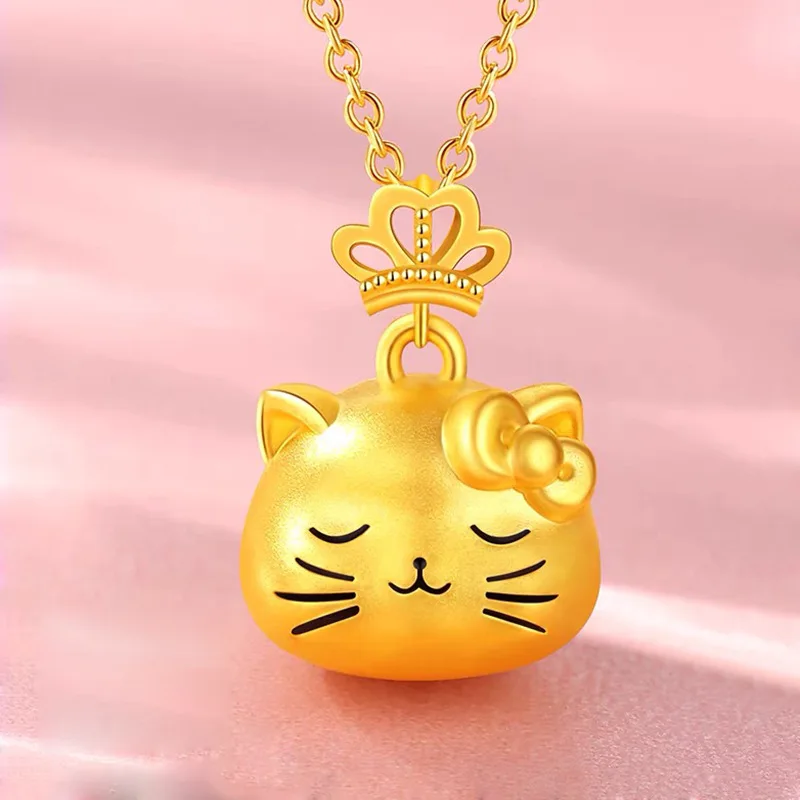 

Pure Gold New Gold Japan Korea Crown KT Cat Pendant Women's Simple Gold Cute Cartoon Animal Collar Chain