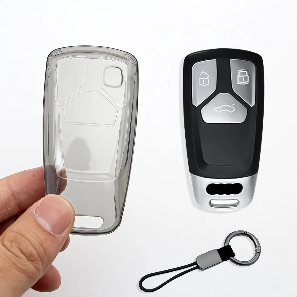 Sleek Black Transparent Key Fob Case Cover with Keychain Attachment