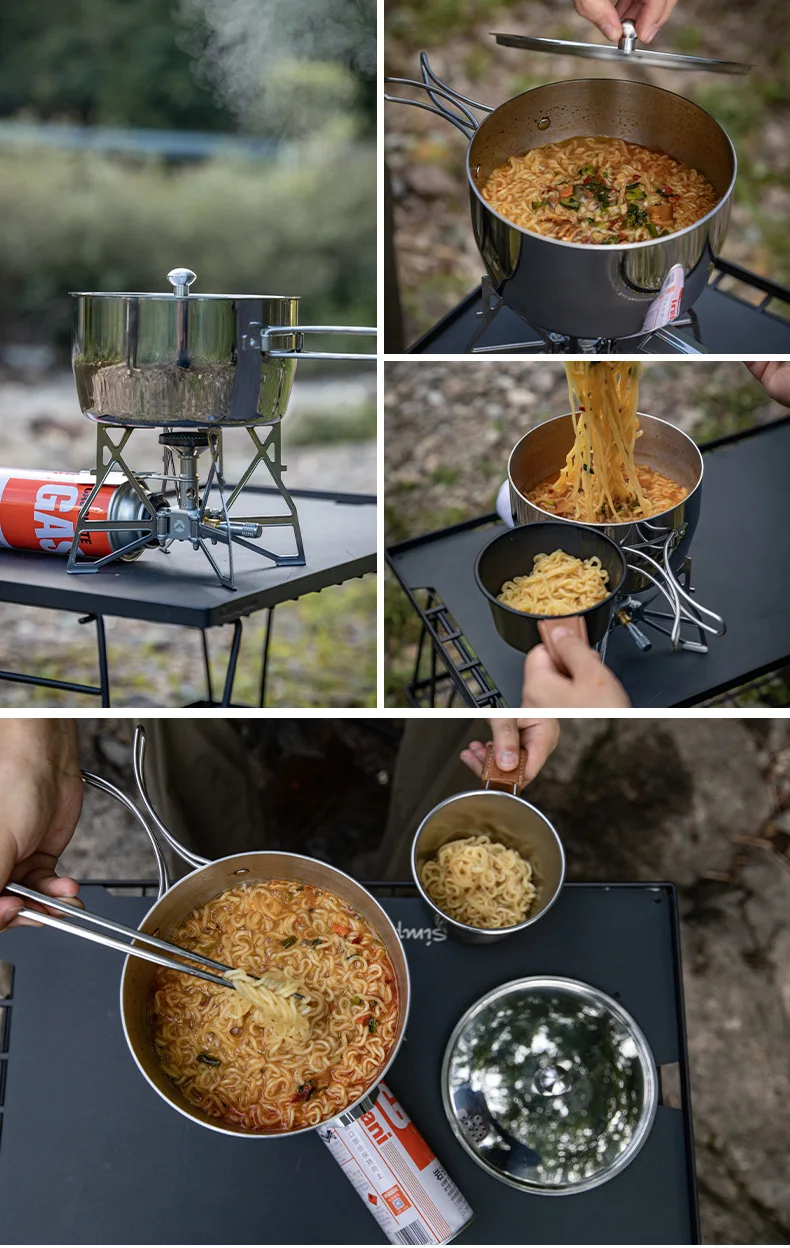 Camping moon verdickt Verbund Edelstahl Outdoor Camping Suppen topf, kochendes Wasser tragbare Picknick-Topf, Kochute nsilien – Detail 9