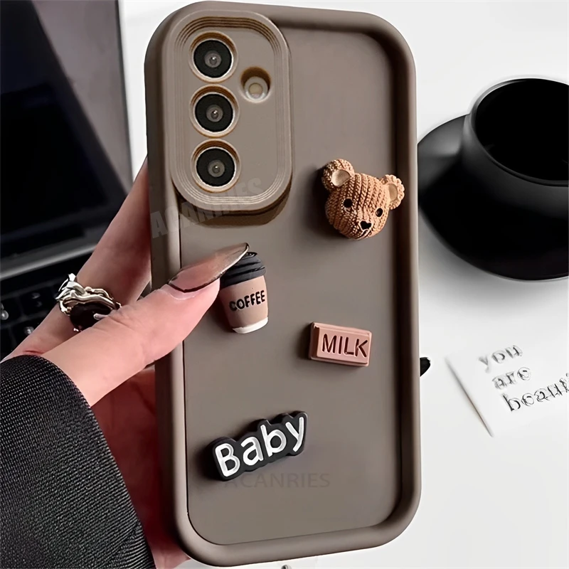 A 54 34 14 35 Cute Cartoon 3D Bear Silicone Case For Samsung Galaxy A54 A34 A14 A24 A15 A25 A35 A55 5g A05 A04s Shockproof Cover