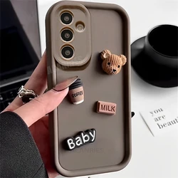 Adorable 3D Bear Liquid Silicone Cartoon Soft Phone Case for A35 5G (Baby Coffee)