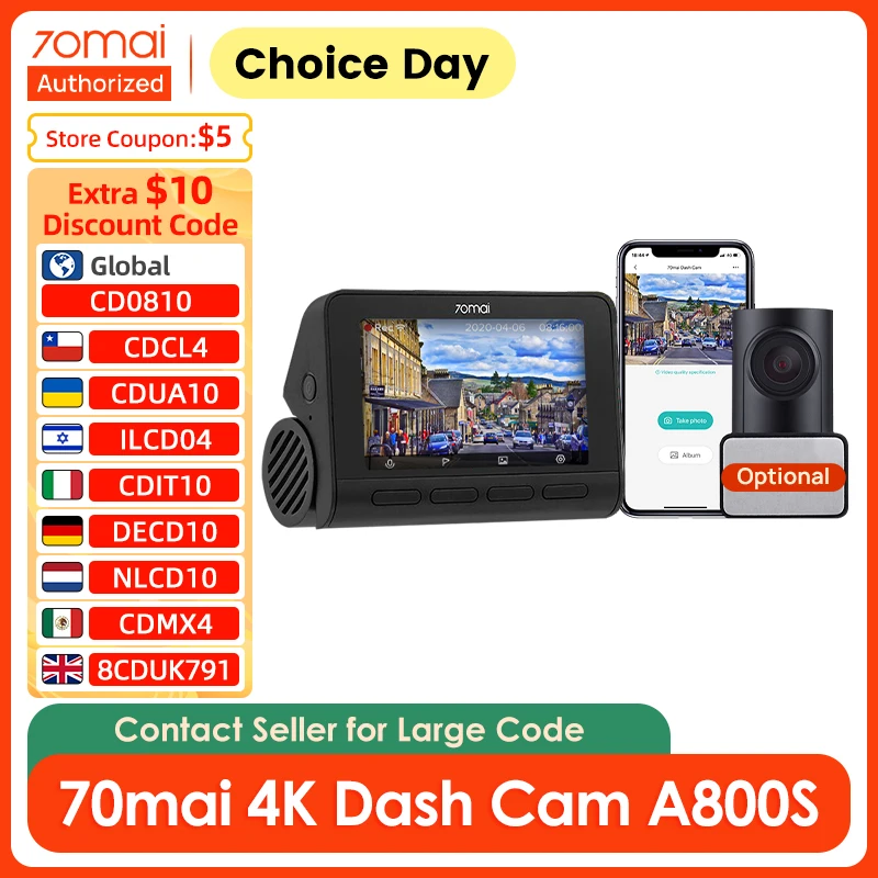 4K画素超強暗視 前後2カメラ 70mai Dash Cam 4k A800SE Amazon.com: 70mai 4K Dash Cam Front and Rear with STARVIS