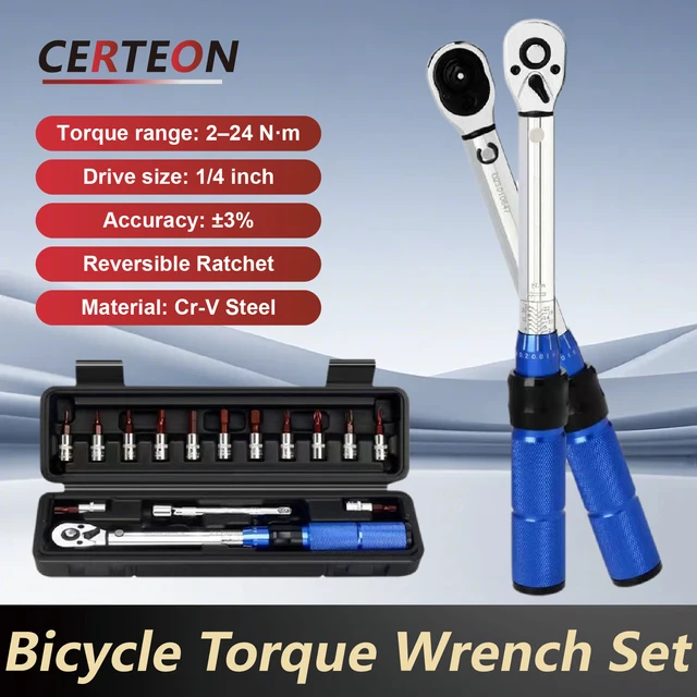 Instelbare Momentsleutel 2-24Nm 1 4 Inch 15-delige Set voor Fietsreparatie Hoge Nauwkeurigheid Met Bits en Opbergdoos