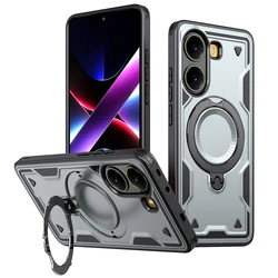 Armor Shockproof Phone Cover with 360° Rotating Magnetic Metal Stand for Xiaomi Poco X7 Pro (Gray)