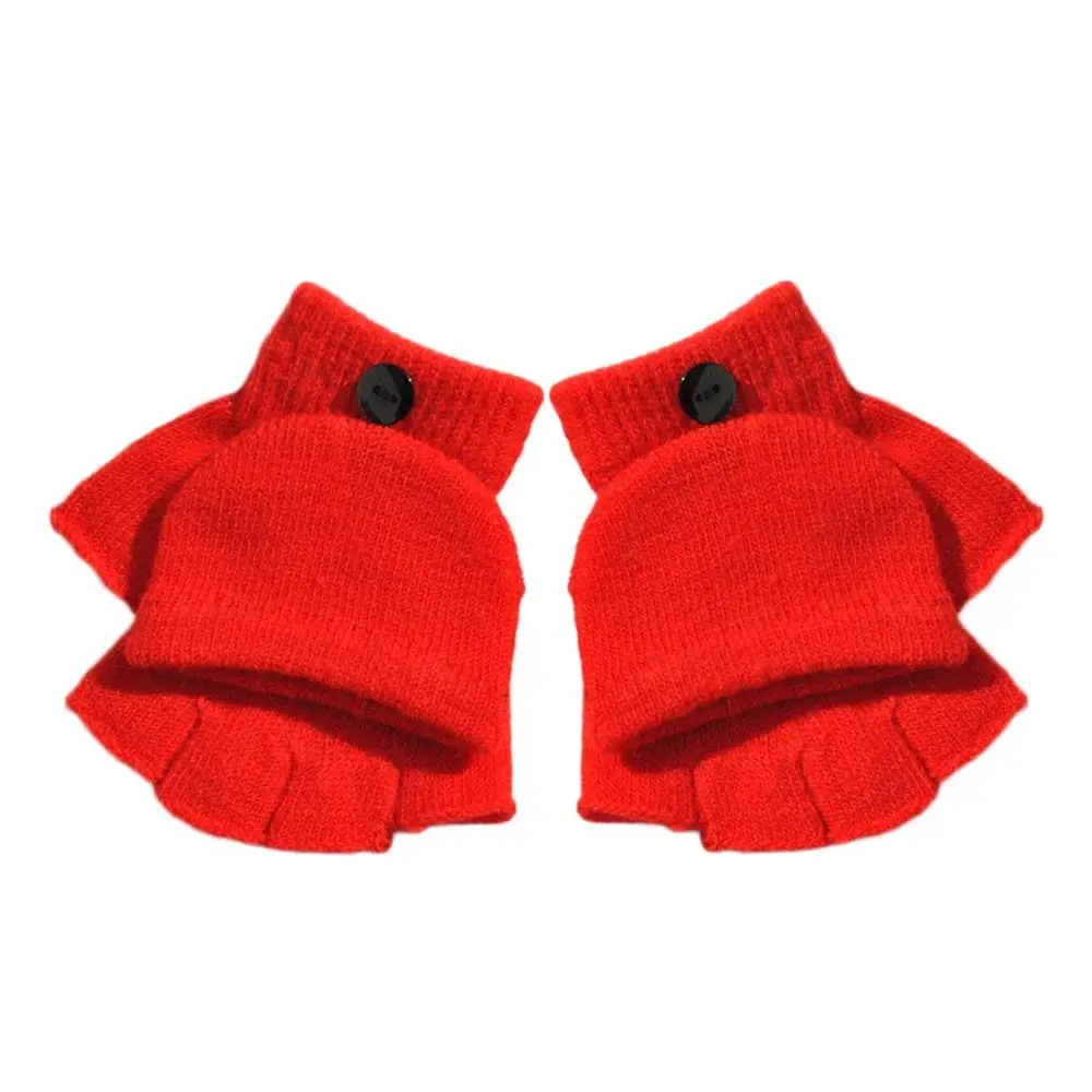 5-11 Years Thicken Kids Knitted Gloves Flip-Open Warm Winter Warm Mittens Plus Velvet Cartoon Fingerless Gloves for Boys Girls