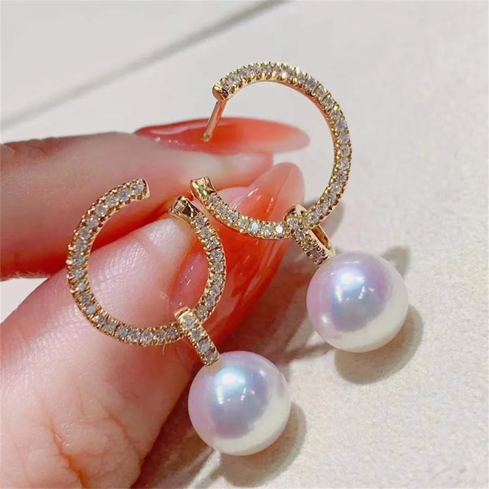 

DIY Pearl Earnail Accessories S925 Sterling Silver Jewelry Gold Earrings Women's Empty Fit 8-12mm Beads