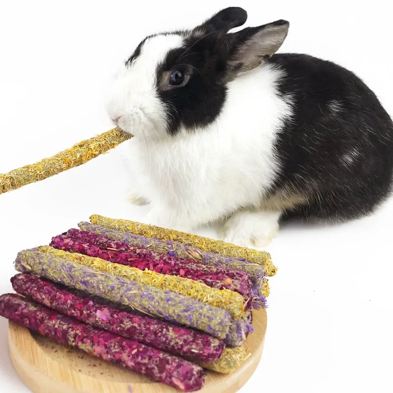 Palo de lavanda de caléndula rosa, juguete para masticar Molar para conejos, palitos para masticar para hámster, Chinchilla, conejillo de indias, golosinas molares, merienda, 6 uds. 4
