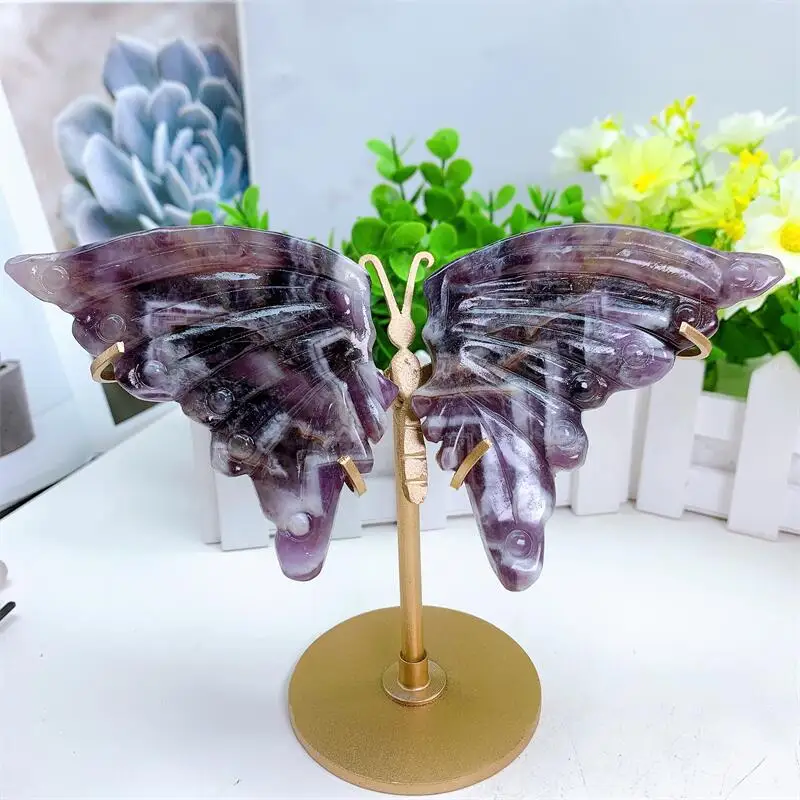 Natural Dream Amethyst Crystal Butterfly Wings Carving Hand Polished