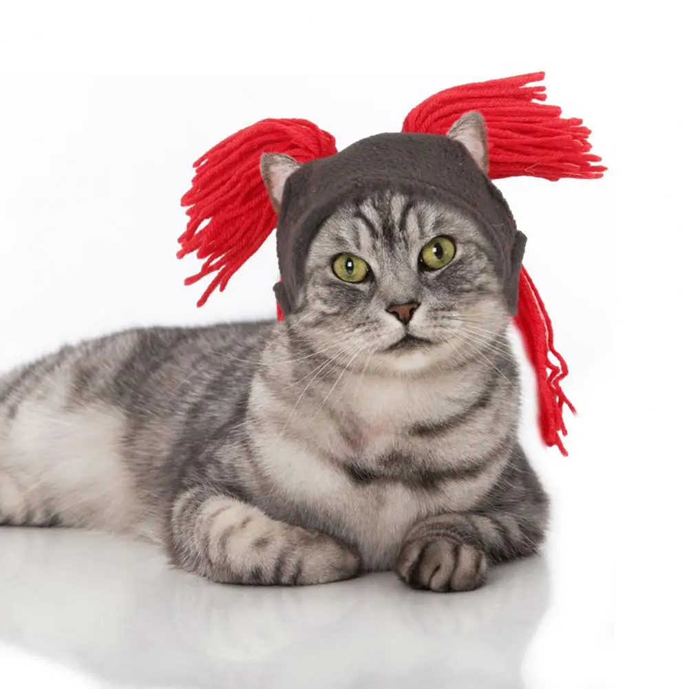 

Pet Hat Winter Warm Dog Cat Hat with Hilarious Fake Hair Ponytail Anti-slip Elastic for Funny Pet Thick for Cozy for Stylish