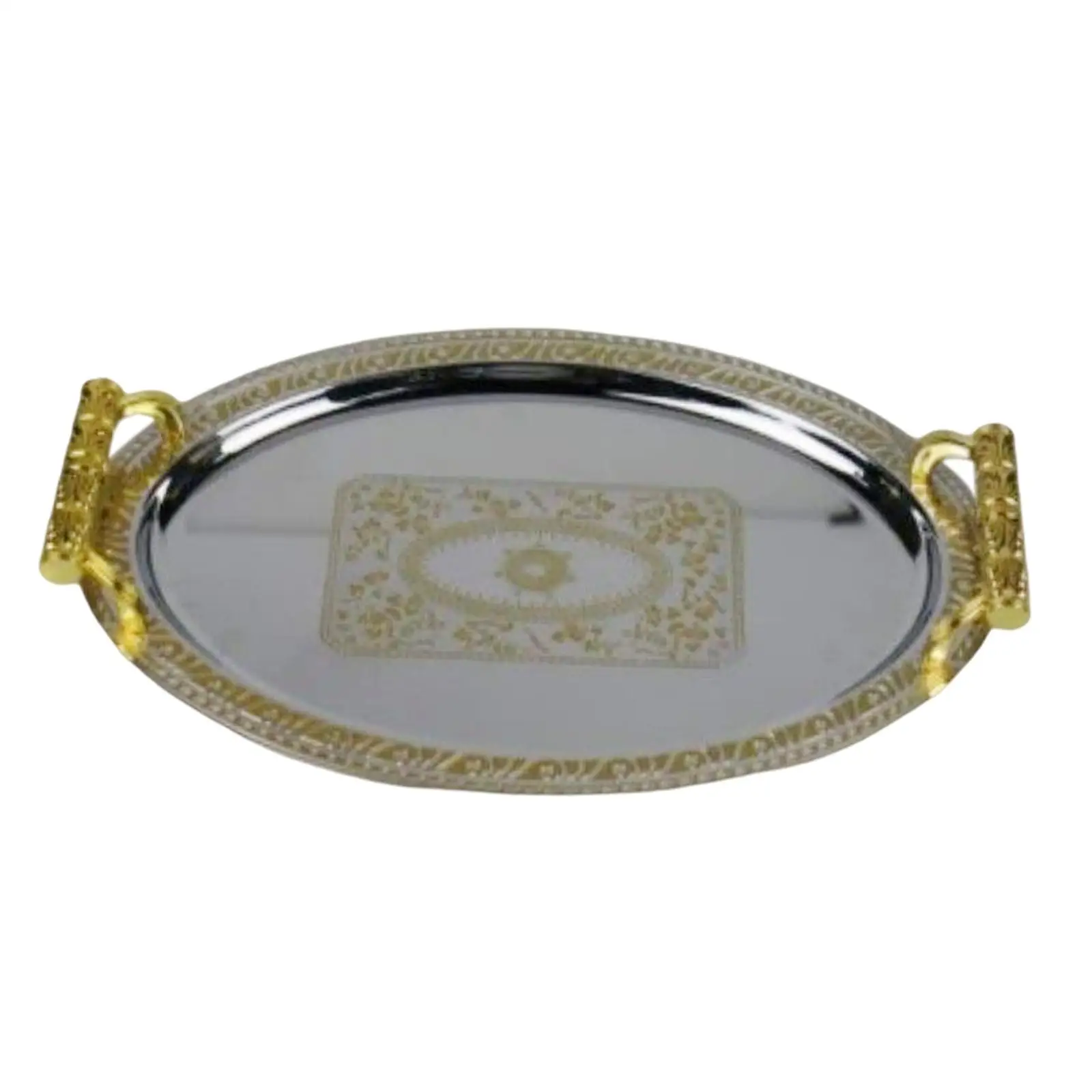 Decorative tray in stainless steel with handles for the living room in the