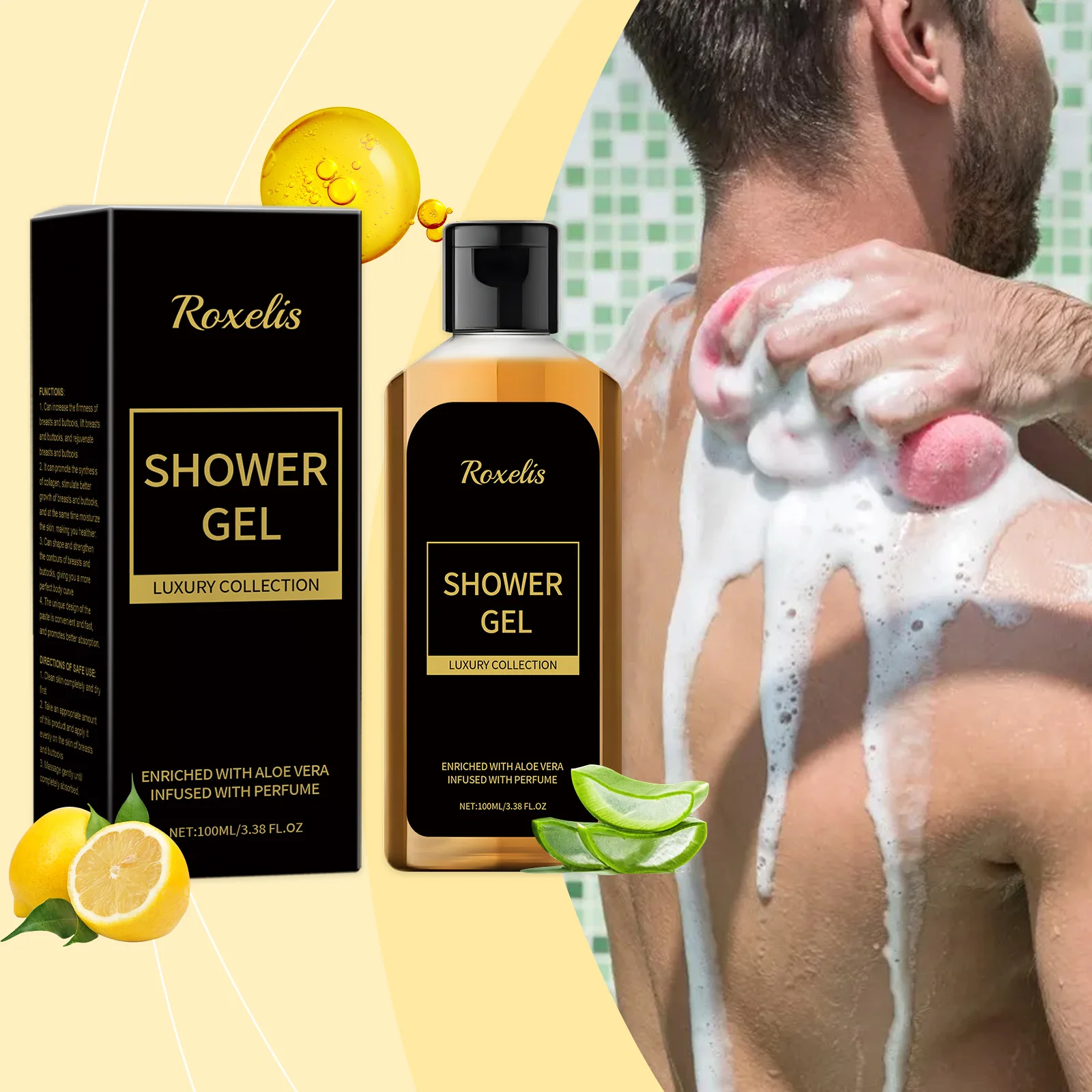 Roxelis Men Shower Wash Pheromone Perfume Shower Gel 100ml Pheromone Shower Gel Aloe Shower Gel Unisex Long-Lasting Freshness 4