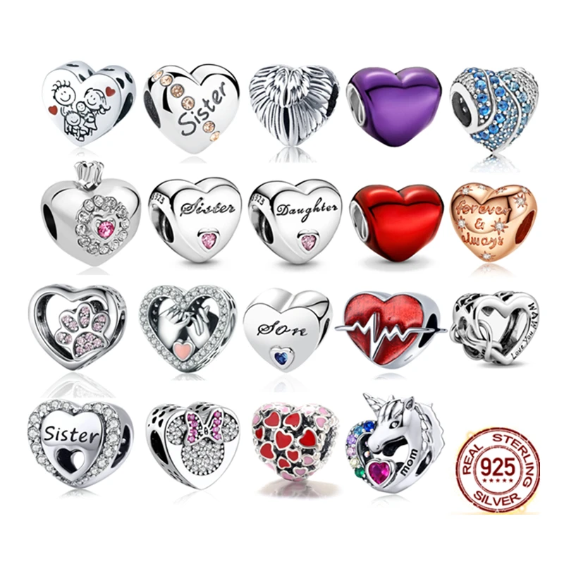 

2023 New Love Heart Series Charms Family Mom Dad Sister Girlfriend Beads For Original Pandora Bracelet Female Jewelry DIY Making