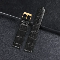 Elegant Women's Slim Calfskin Leather Watchband with Gold Buckle - 8mm (Black)