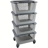 Ggbin 4-Tier Storage Basket Cart with Rolling Wheels Plastic Stacking Basket Bin 1