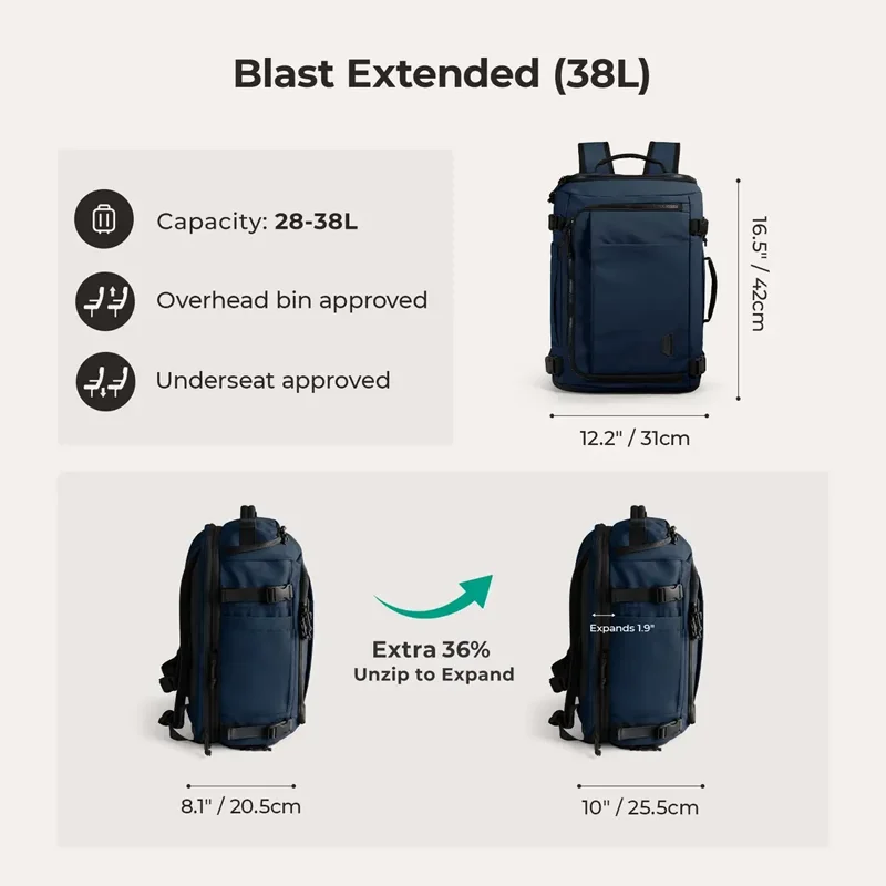 BAGSMART Extended Travel Backpack 38L Vacuum Compression Backpack Women School Laptop Bag Large Capacity Men's Backpacks 2