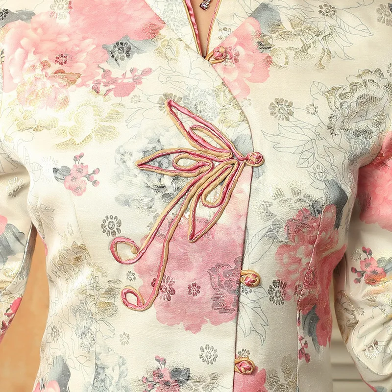 Double Mandarin Collar Tang Clothes Women Spring Autumn Tops Traditional Chinese Style Coat Retro Buckle Blouses Vintage Shirt