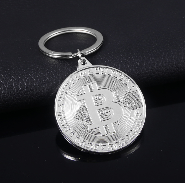 Bitcoin Keychain Bit Coin Trinket Jewelry Keychain Keyfob Round Medal Pendant Keyrings Men Women Collectible Metal Coin