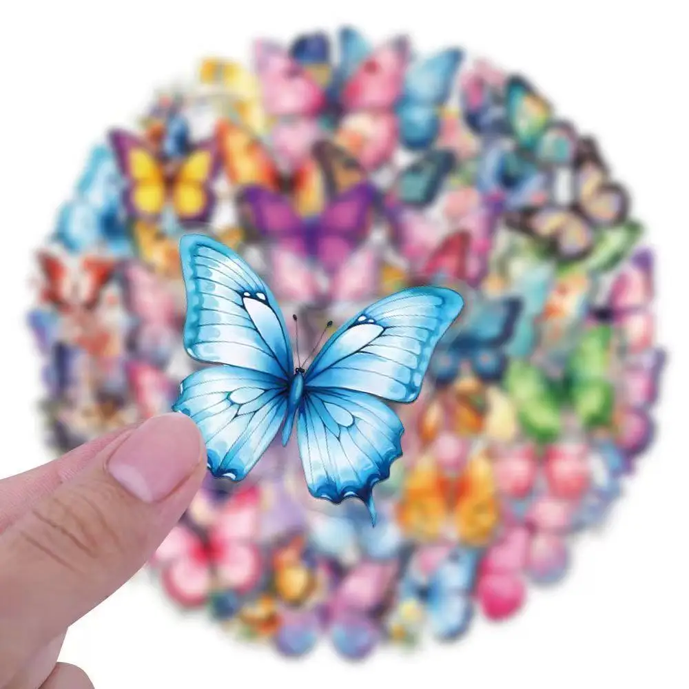 60PCS 다채로운 나비 낙서 스티커 스크랩북 콜라주 재료 장식 기타 프레임 벽 DIY 방수 스티커