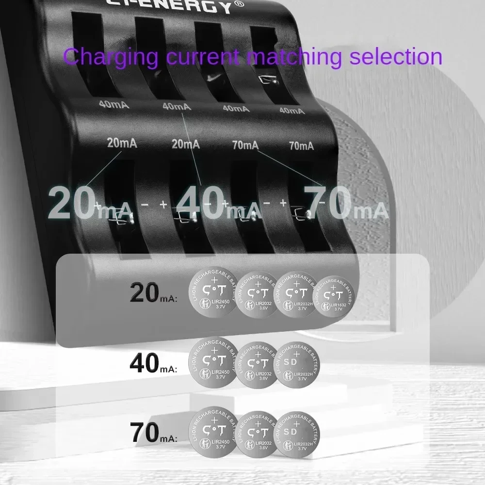 Chargeur intelligent 8 slots pour piles bouton rechargeables Li-ion avec voyants lumineux