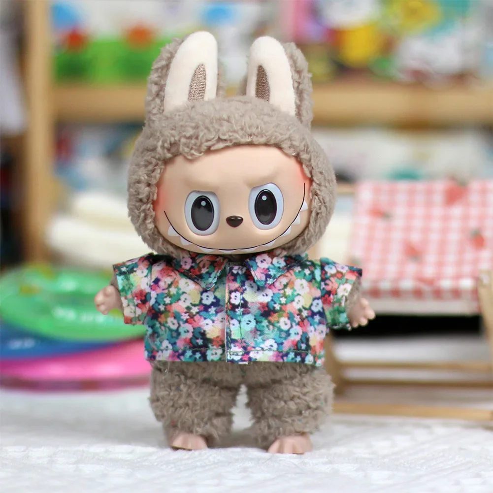 thumbnail image 1 of Ropa para minimuñecos de peluche de 17 cm, accesorios para el ídolo coreano Kpop Exo Labubu, camisa con flores, chaqueta de cuero, falda, ropa de regalo, 1 of 5