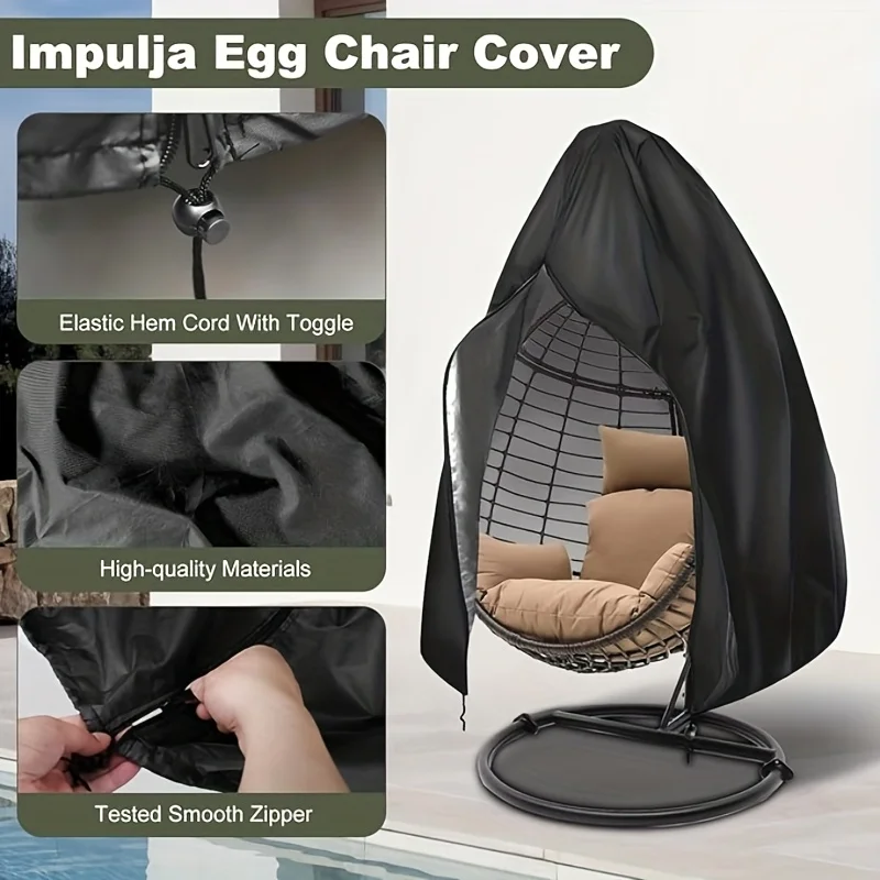 Zippered Windproof Egg Chair Cover, Outdoor Swing Seat Protector for Outdoor Rocking Chairs and Rattan Swing Chair Covers