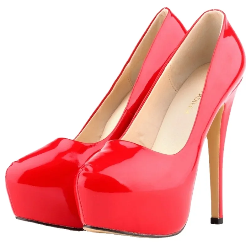 Women High Heels Pumps 14cm Round Toe Stilettos Talon Femme Sexy Ladies Red Wedding Shoes Black Platform Heels Big Size 2