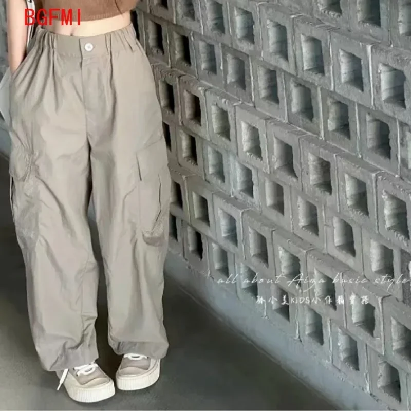Korean Children's Clothing Pants Girl Summer Solid Color Sports Trousers Casual Cargo Pants New Thin Bottom Part for teenagers