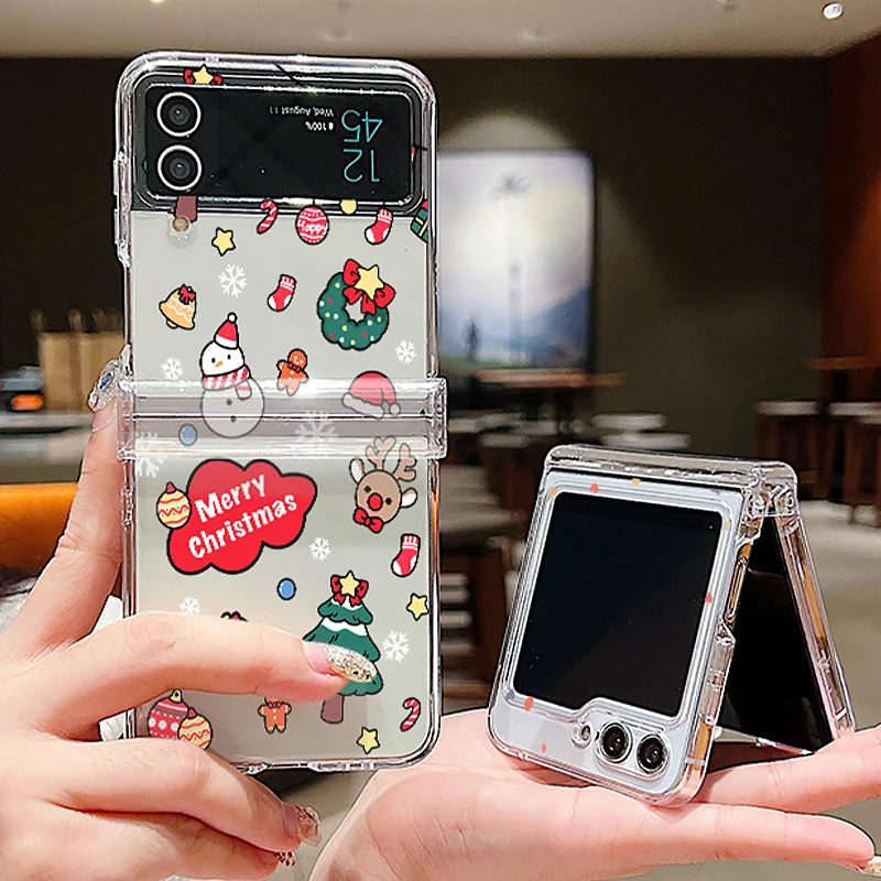 Festive Santa & Elk Design Clear Hard Folding Phone Case